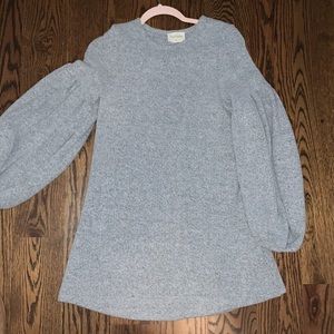 Grey sweater dress with puff sleeves